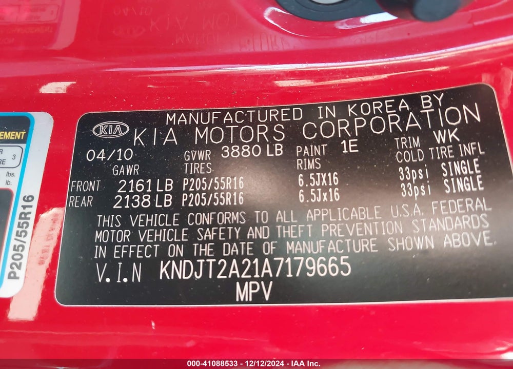 2010 KIA SOUL VIN: KNDJT2A21A7179665