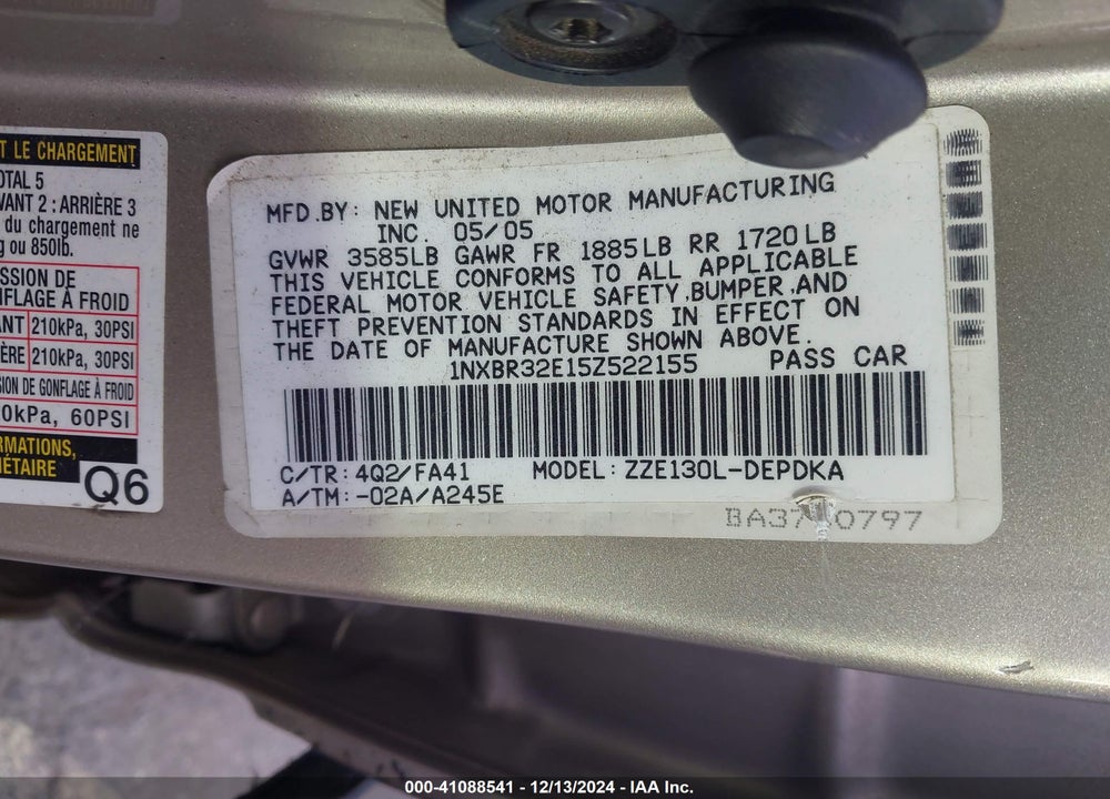 2005 TOYOTA COROLLA CE VIN: 1NXBR32E15Z522155