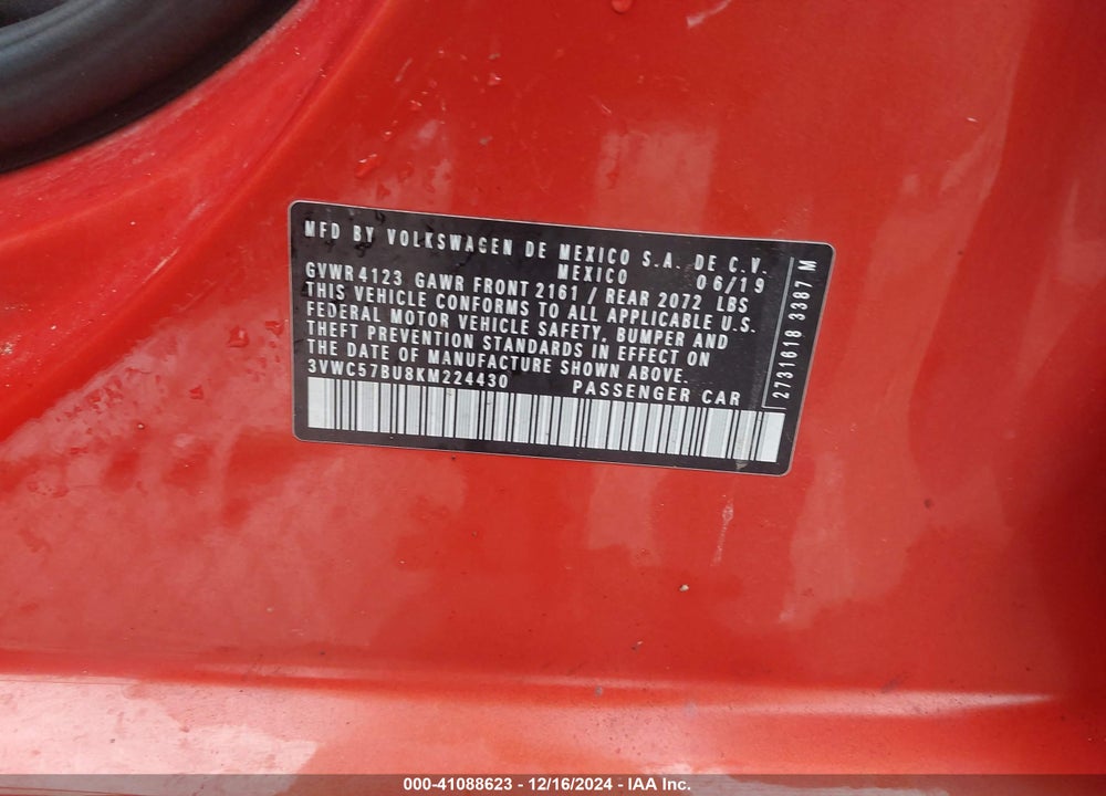 2019 VOLKSWAGEN JETTA VIN: 3VWC57BU8KM224430