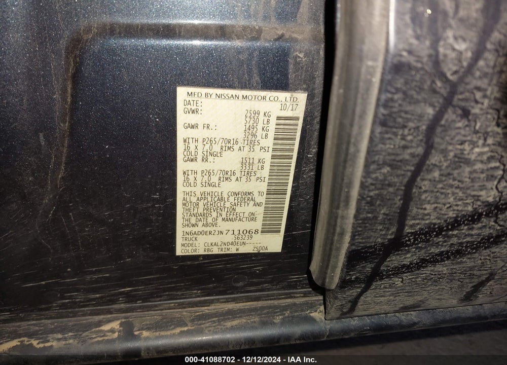 2018 NISSAN FRONTIER SV VIN: 1N6AD0ER2JN711068