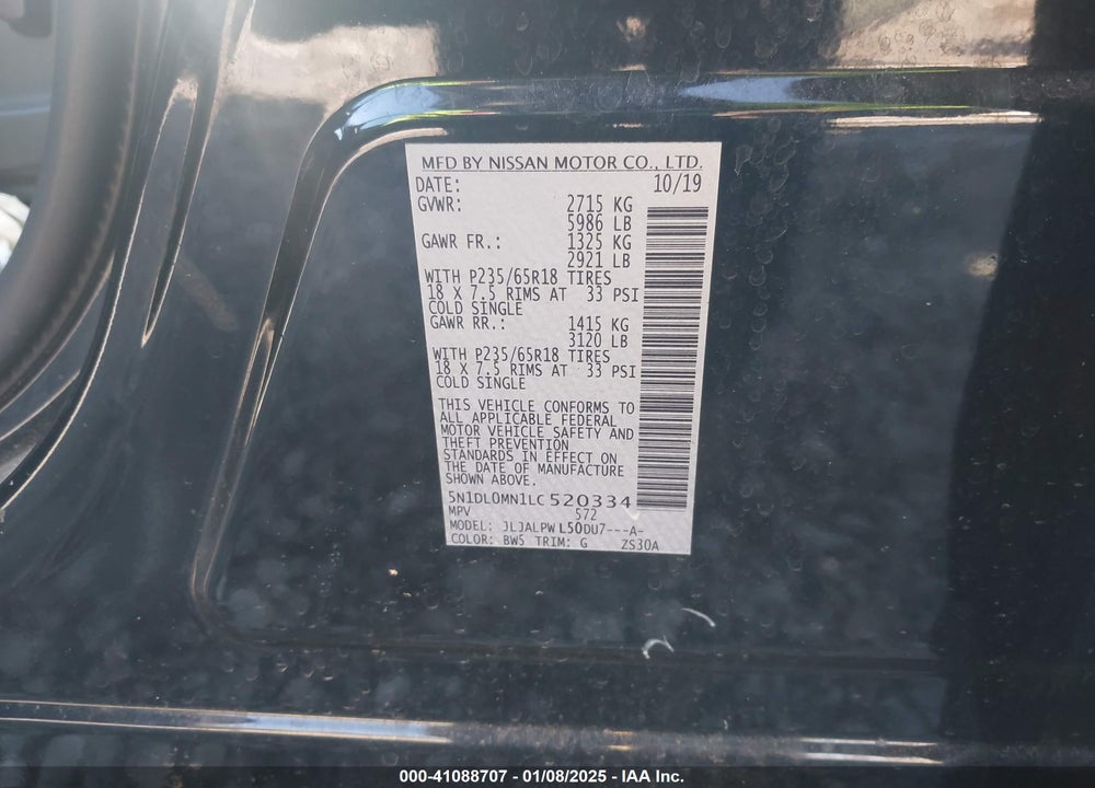 2020 INFINITI QX60 PURE VIN: 5N1DL0MN1LC520334
