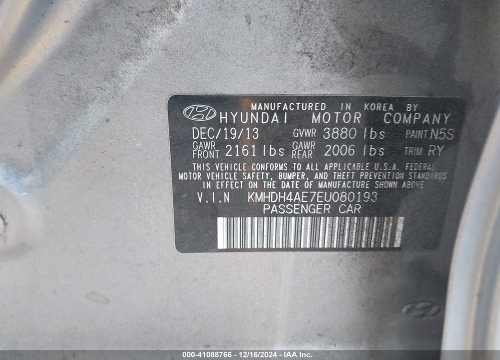 2014 HYUNDAI ELANTRA LIMITED VIN: KMHDH4AE7EU080193