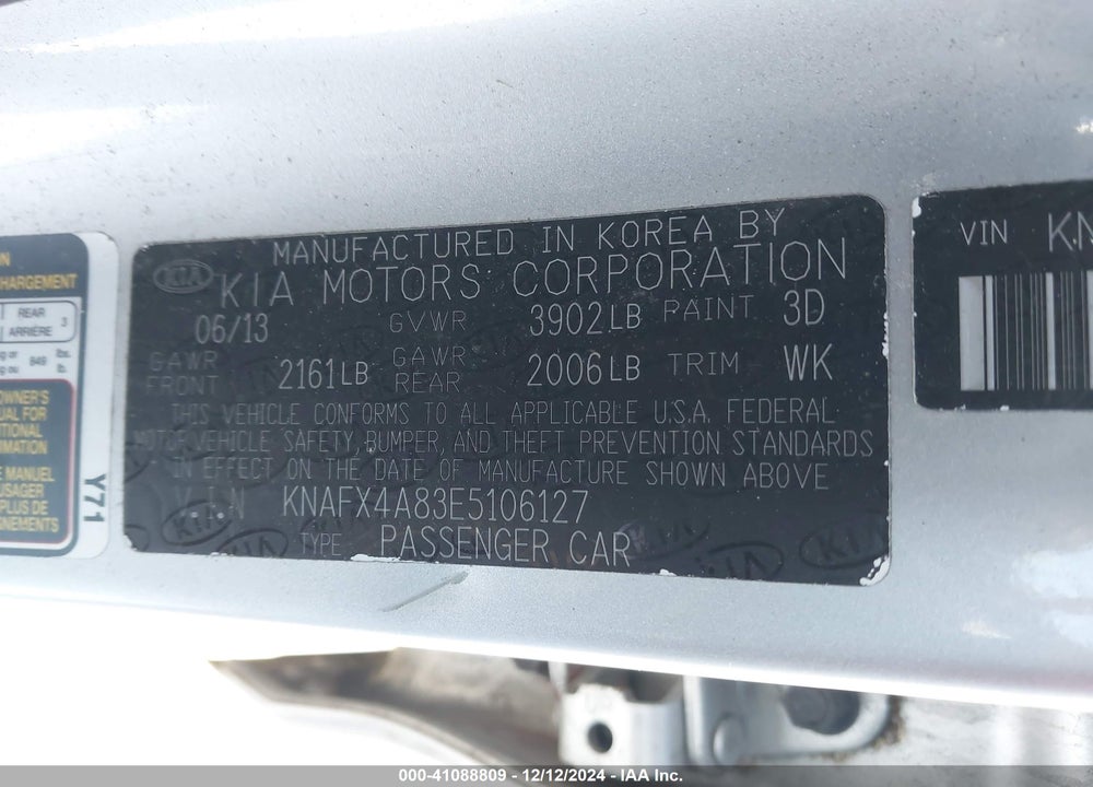 2014 KIA FORTE VIN: KNAFX4A83E5106127
