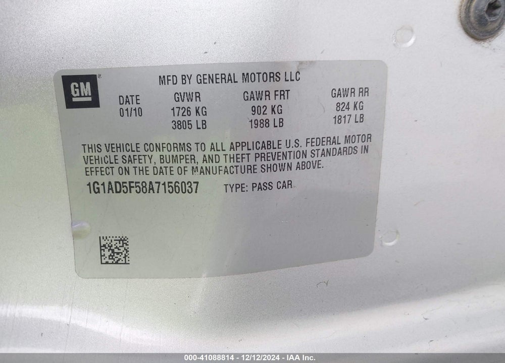 2010 CHEVROLET COBALT LT VIN: 1G1AD5F58A7156037