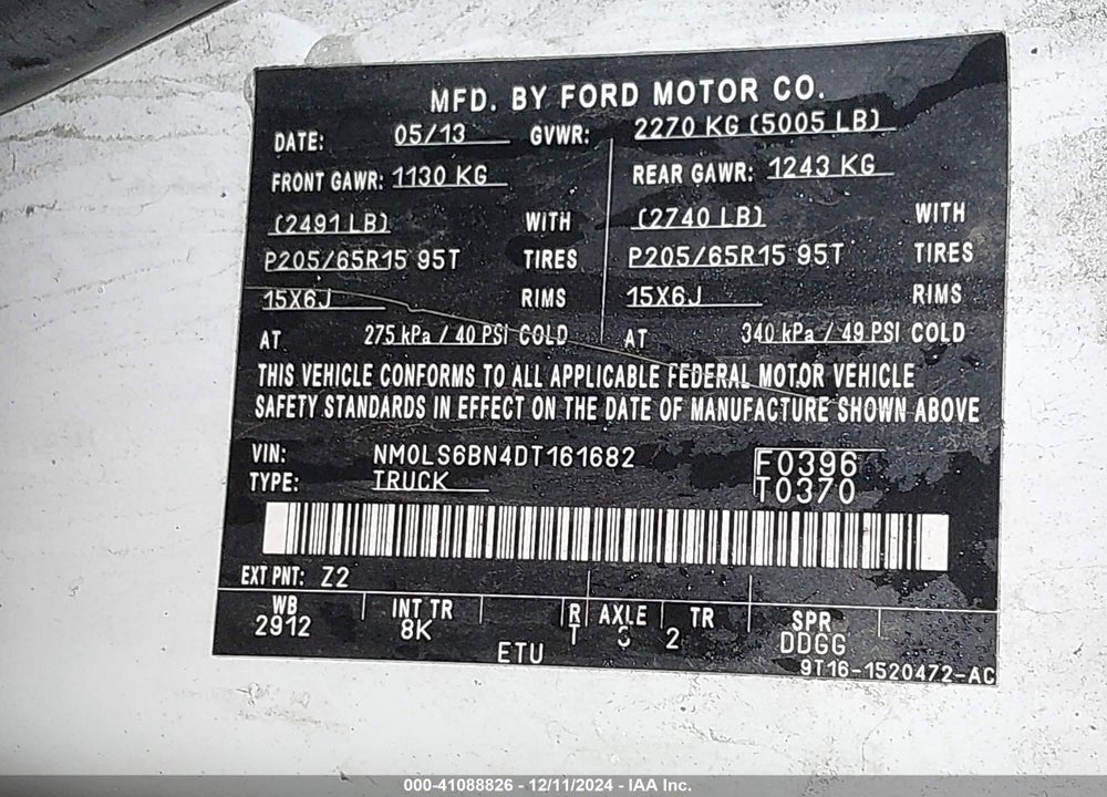 2013 FORD TRANSIT CONNECT XLT VIN: NM0LS6BN4DT161682