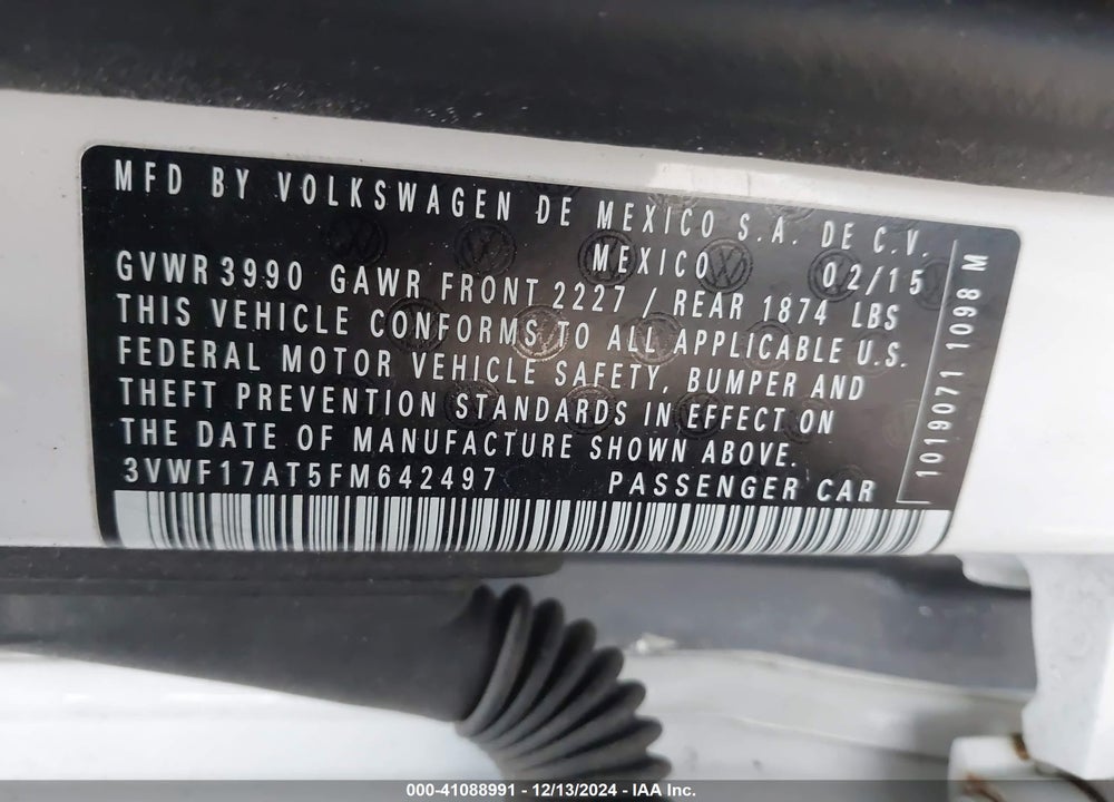 2015 VOLKSWAGEN BEETLE 1.8T FLEET EDITION VIN: 3VWF17AT5FM642497