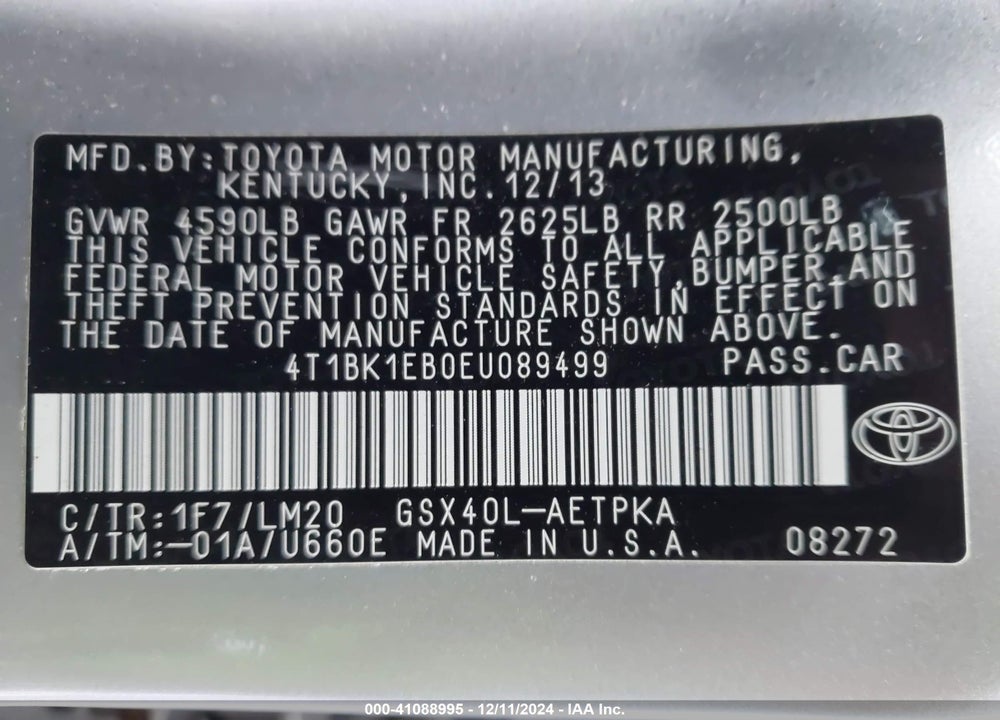 2014 TOYOTA AVALON LIMITED VIN: 4T1BK1EB0EU089499