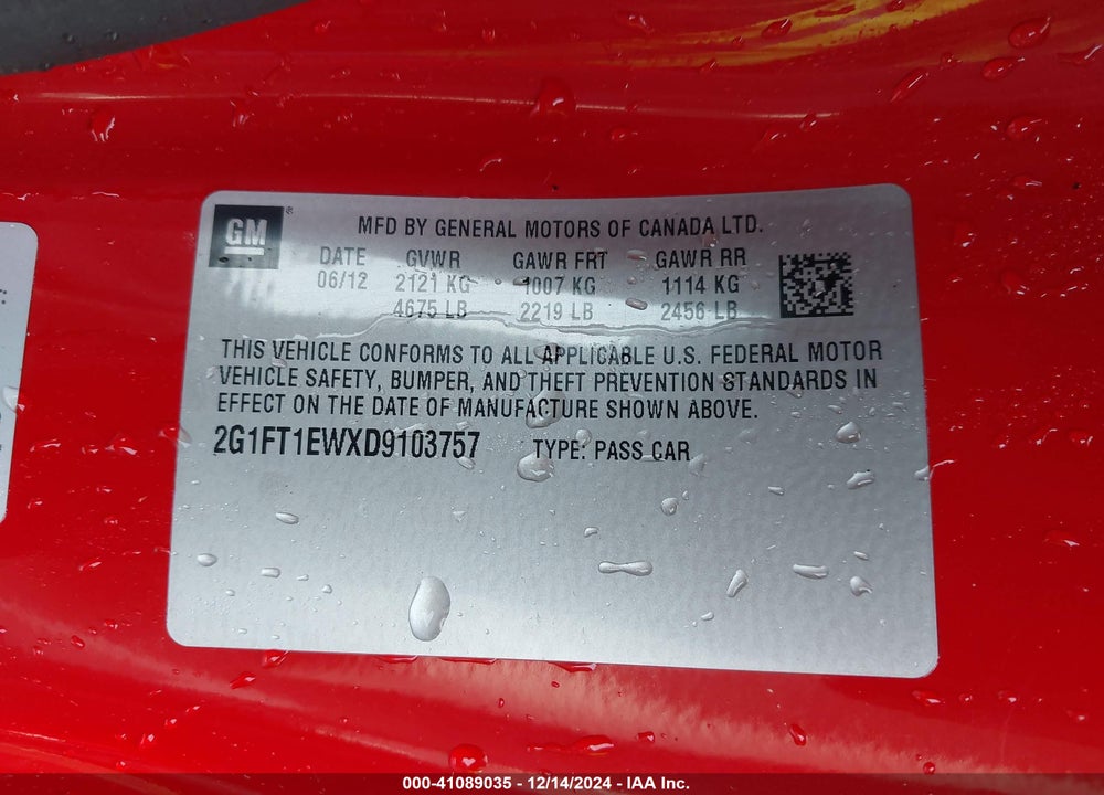 2013 CHEVROLET CAMARO 2SS VIN: 2G1FT1EWXD9103757