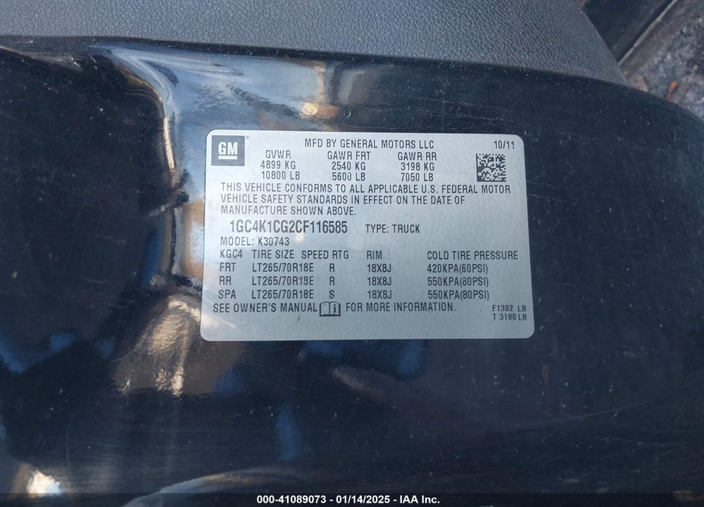 2012 CHEVROLET 3500 VIN: 1GC4K1CG2CF116585