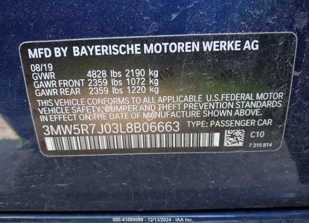 2020 BMW 330I XDRIVE VIN: 3MW5R7J03L8B06663
