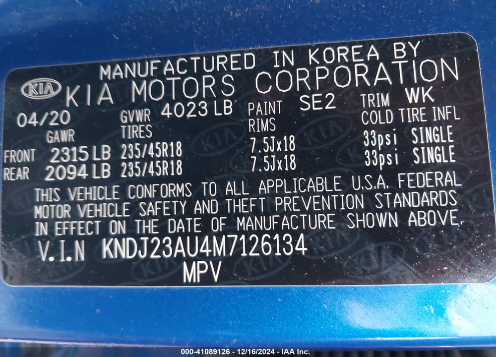 2021 KIA SOUL X-LINE VIN: KNDJ23AU4M7126134