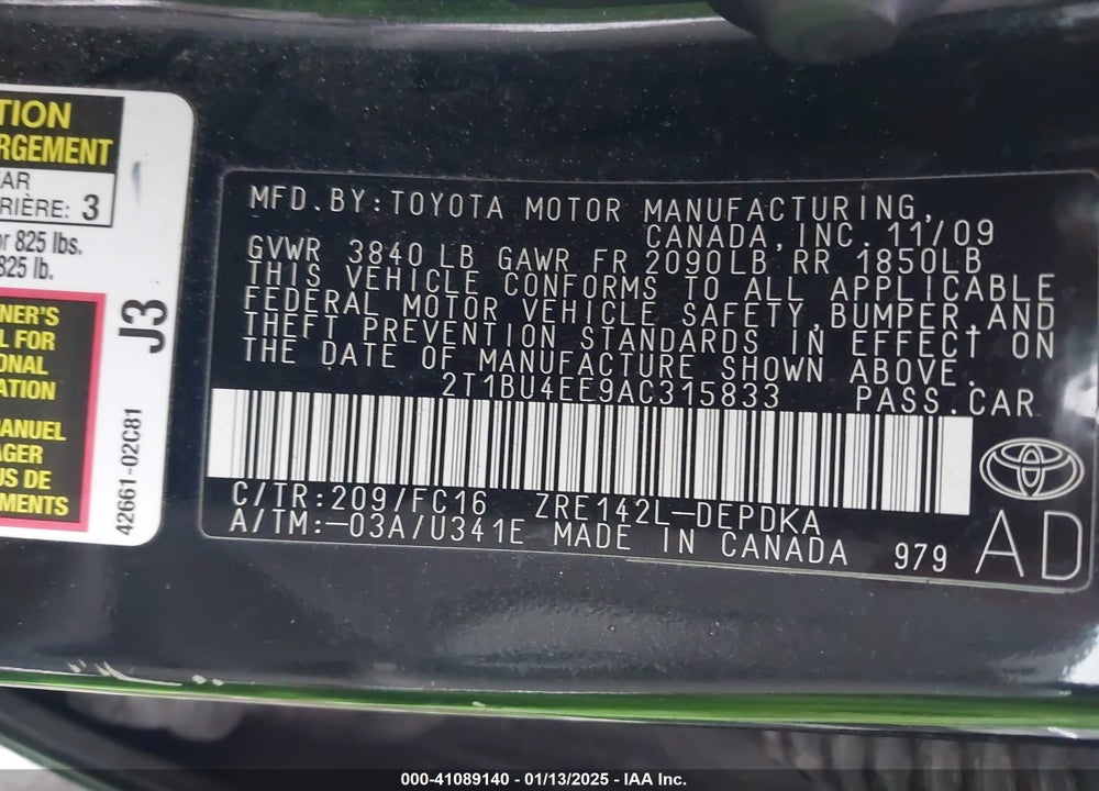 2010 TOYOTA COROLLA LE VIN: 2T1BU4EE9AC315833