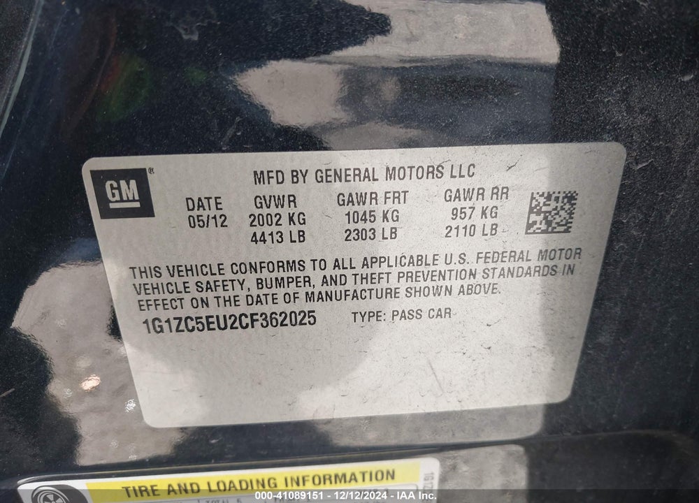 2012 CHEVROLET MALIBU 1LT VIN: 1G1ZC5EU2CF362025