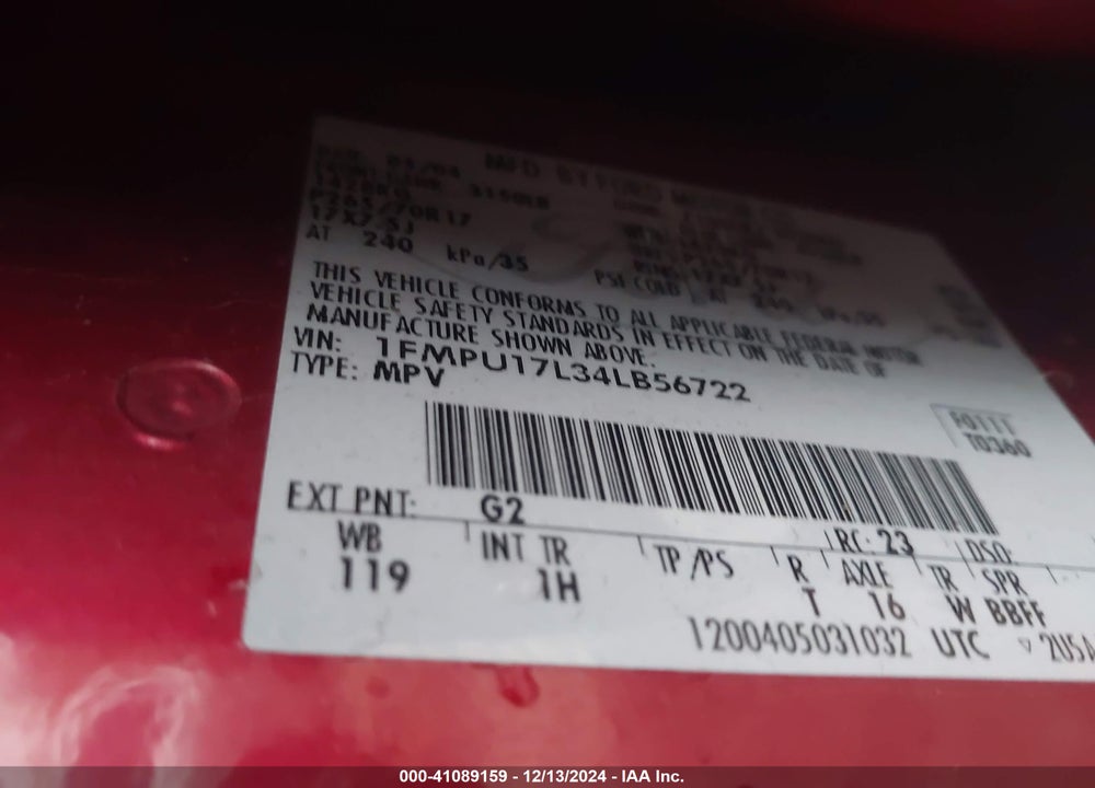2004 FORD EXPEDITION EDDIE BAUER VIN: 1FMPU17L34LB56722