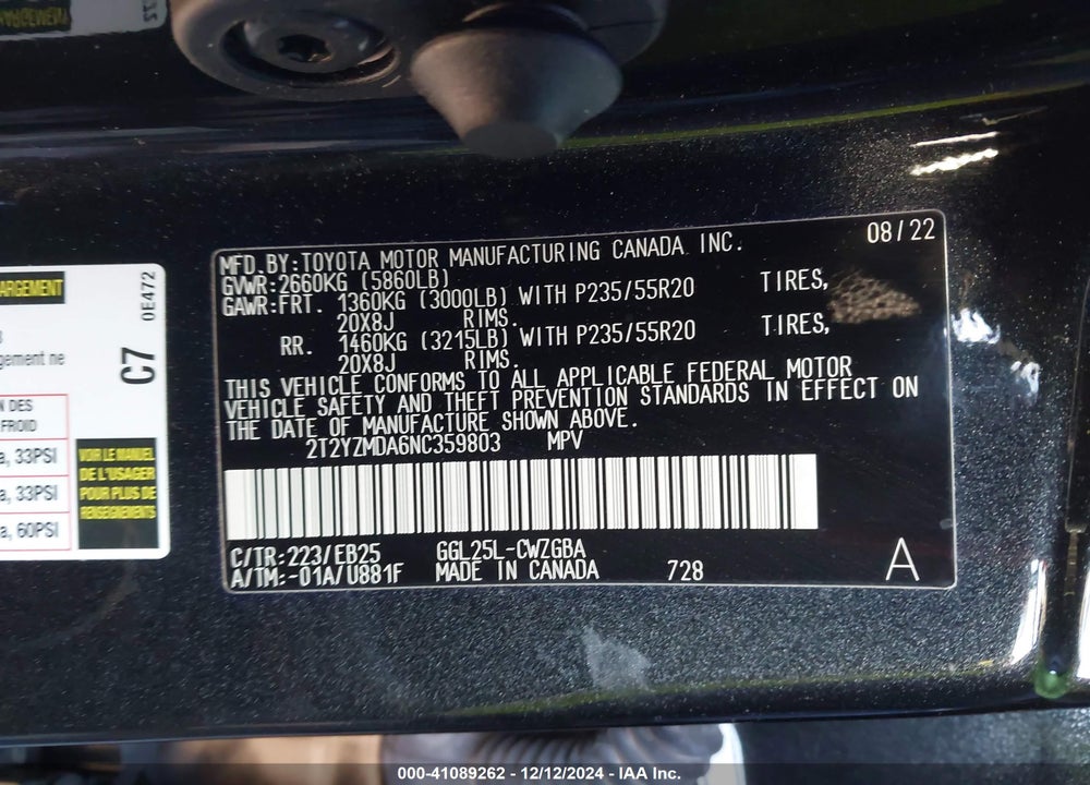 2022 LEXUS RX 350 F SPORT HANDLING VIN: 2T2YZMDA6NC359803