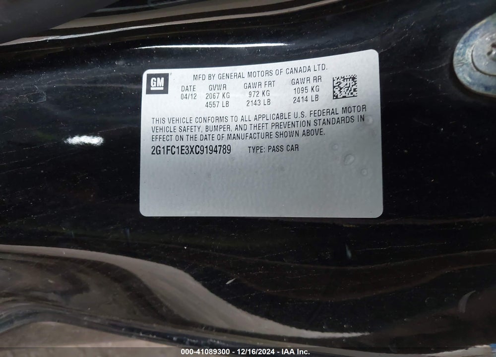 2012 CHEVROLET CAMARO VIN: 2G1FC1E3XC9194789