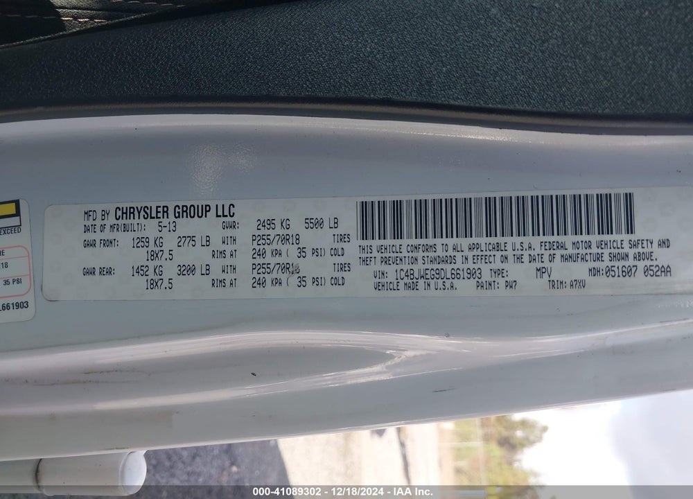 2013 JEEP WRANGLER UNLIMITED SAHARA VIN: 1C4BJWEG9DL661903