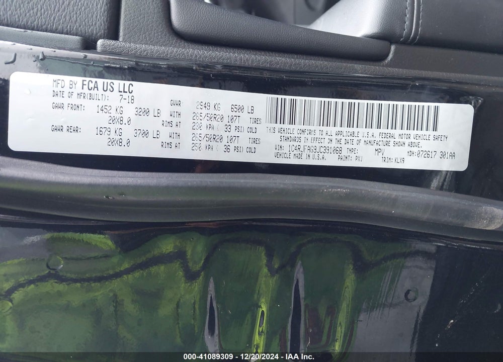 2018 JEEP GRAND CHEROKEE ALTITUDE 4X4 VIN: 1C4RJFAG9JC391068