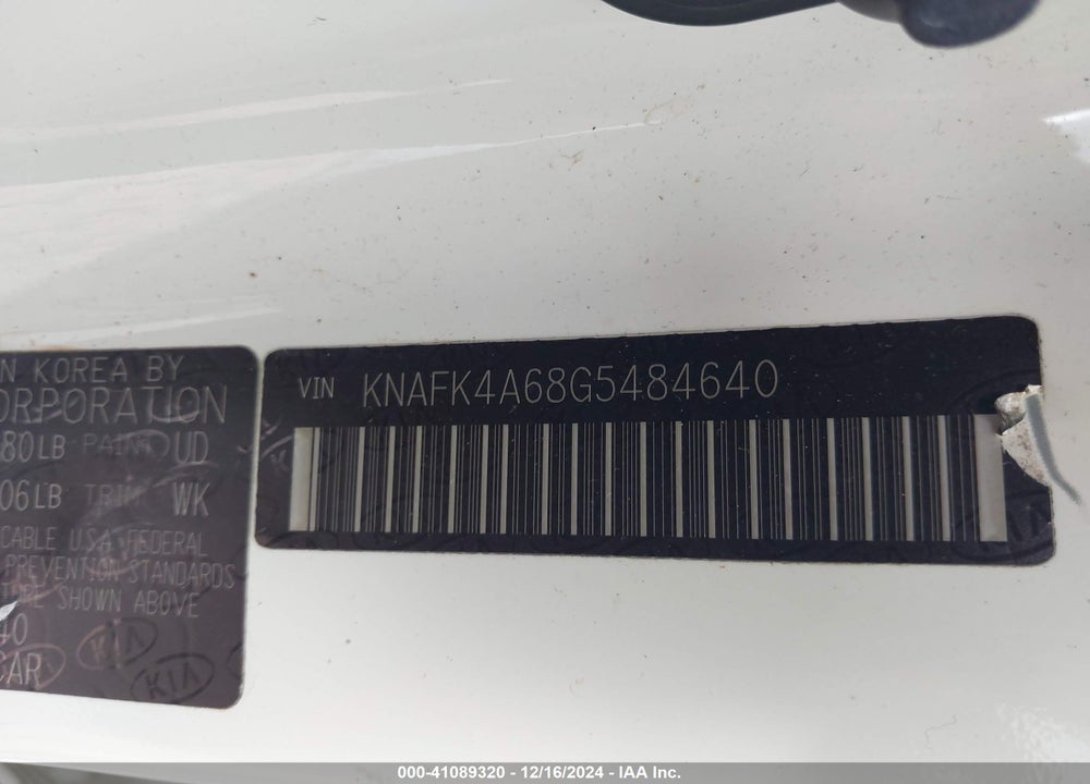 2016 KIA FORTE VIN: KNAFK4A68G5484640