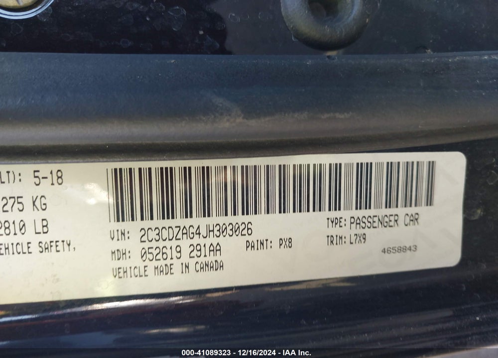 2018 DODGE CHALLENGER SXT VIN: 2C3CDZAG4JH303026
