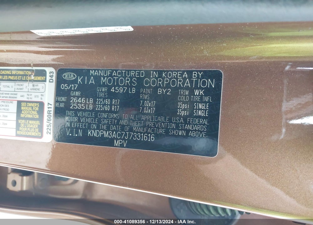 2018 KIA SPORTAGE LX VIN: KNDPM3AC7J7331616