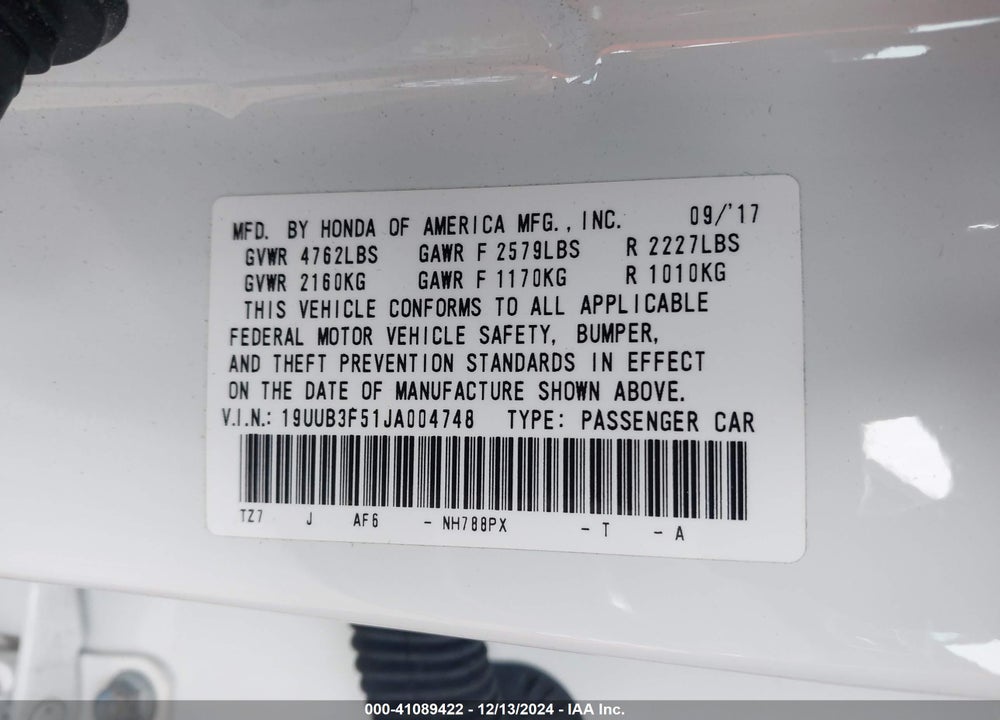 2018 ACURA TLX TECH PKG VIN: 19UUB3F51JA004748