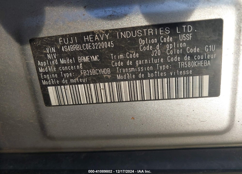 2014 SUBARU OUTBACK 2.5I LIMITED VIN: 4S4BRBLC0E3220045