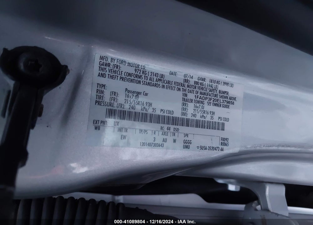 2014 FORD FOCUS SE VIN: 1FADP3F20EL379858