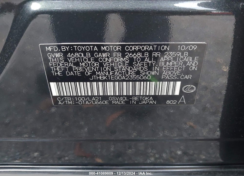 2010 LEXUS ES 350 VIN: JTHBK1EG0A2355060