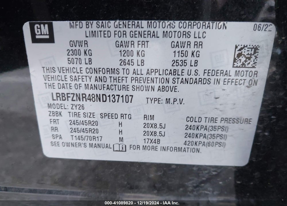2022 BUICK ENVISION FWD ESSENCE VIN: LRBFZNR48ND137107