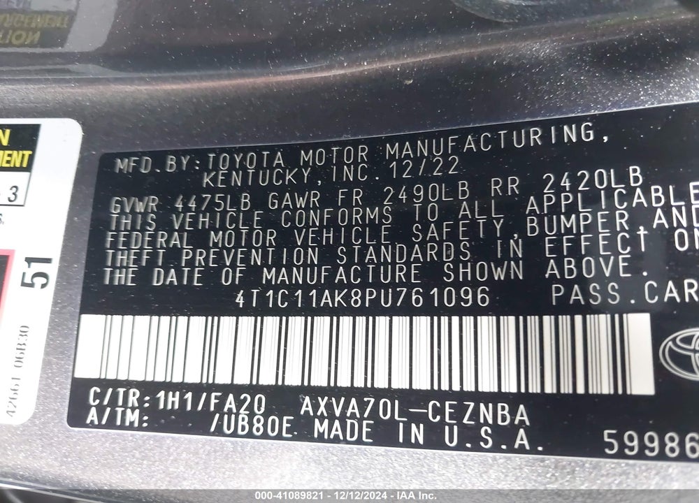 2023 TOYOTA CAMRY LE VIN: 4T1C11AK8PU761096