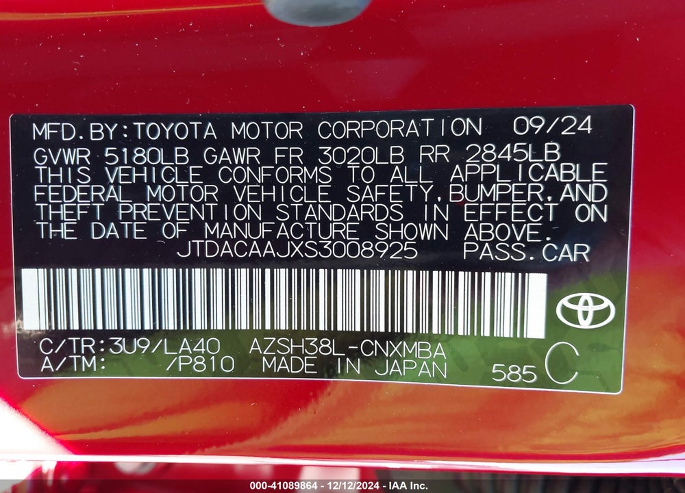 2025 TOYOTA CROWN SIGNIA XLE VIN: JTDACAAJXS3008925