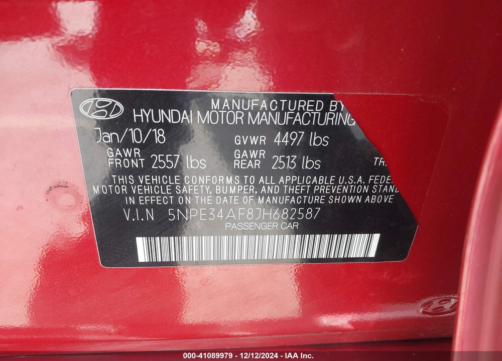 2018 HYUNDAI SONATA SEL VIN: 5NPE34AF8JH682587