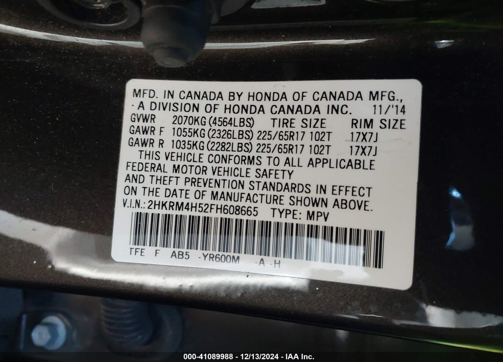 2015 HONDA CR-V EX VIN: 2HKRM4H52FH608665