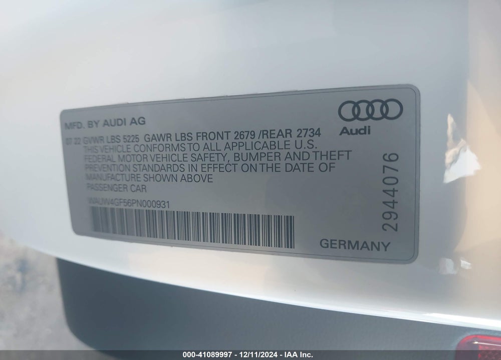 2023 AUDI S5 CABRIOLET VIN: WAUW4GF56PN000931