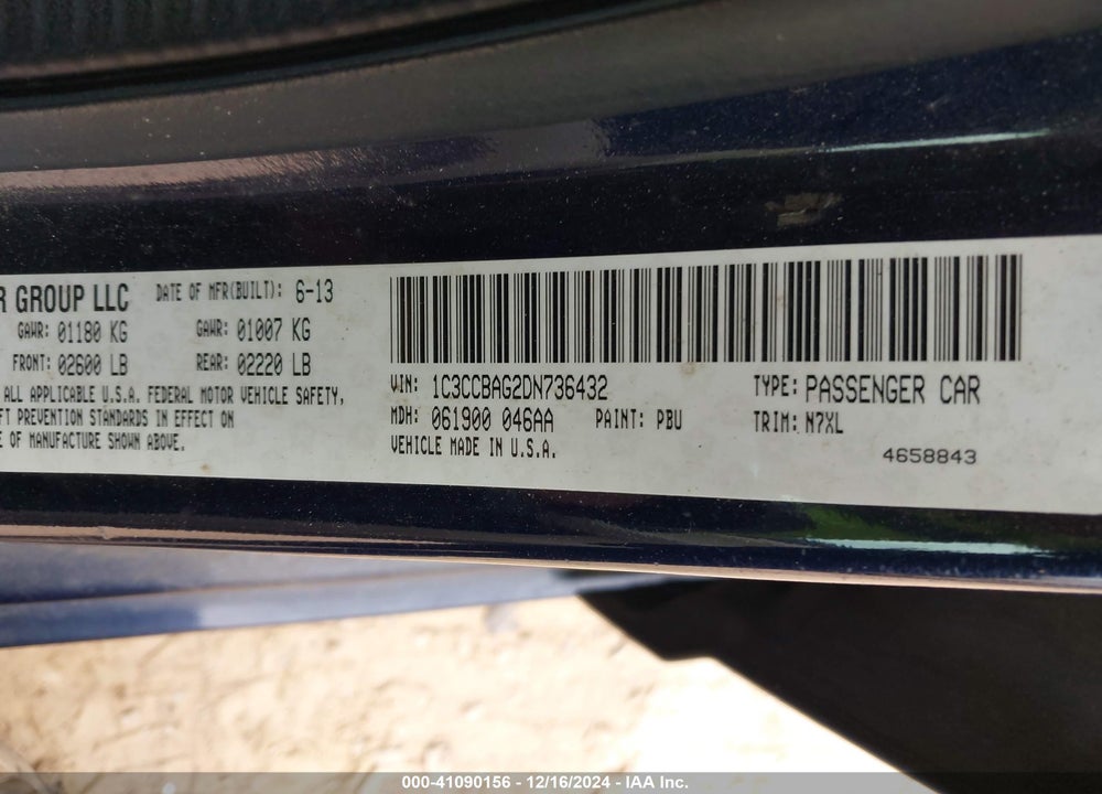 2013 CHRYSLER 200 LX VIN: 1C3CCBAG2DN736432