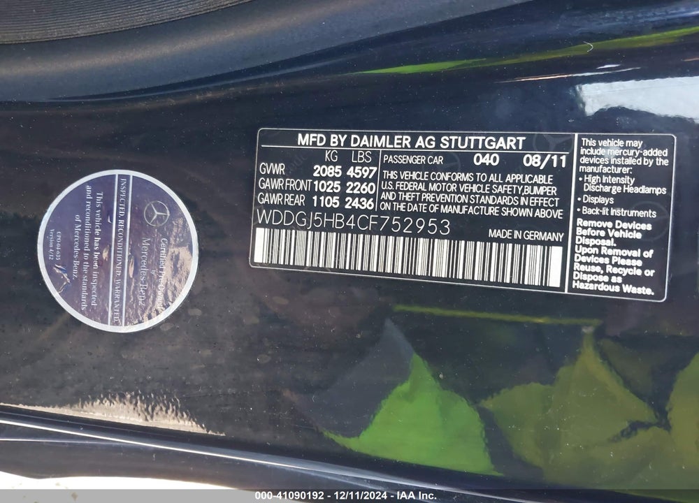 2012 MERCEDES-BENZ C 350 SPORT VIN: WDDGJ5HB4CF752953