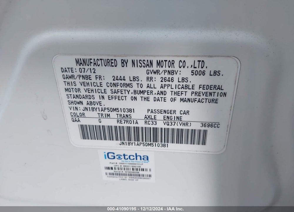 2013 INFINITI M37 VIN: JN1BY1AP5DM510381