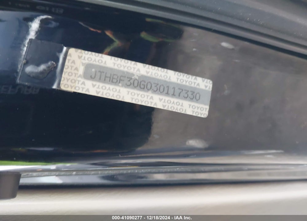 2003 LEXUS ES 300 VIN: JTHBF30G030117330