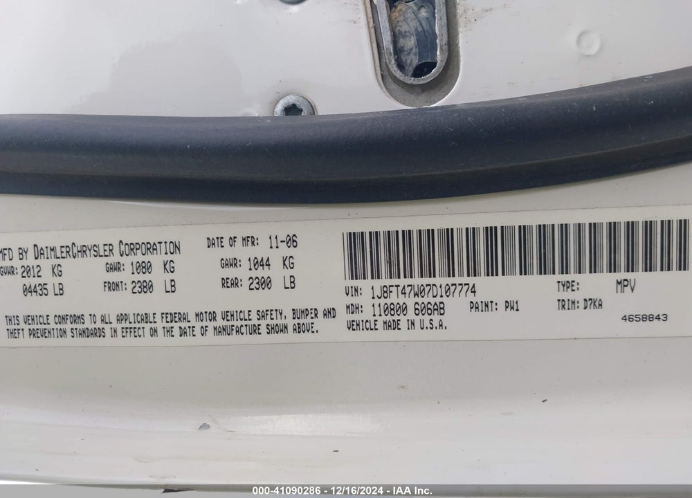 2007 JEEP COMPASS SPORT VIN: 1J8FT47W07D107774