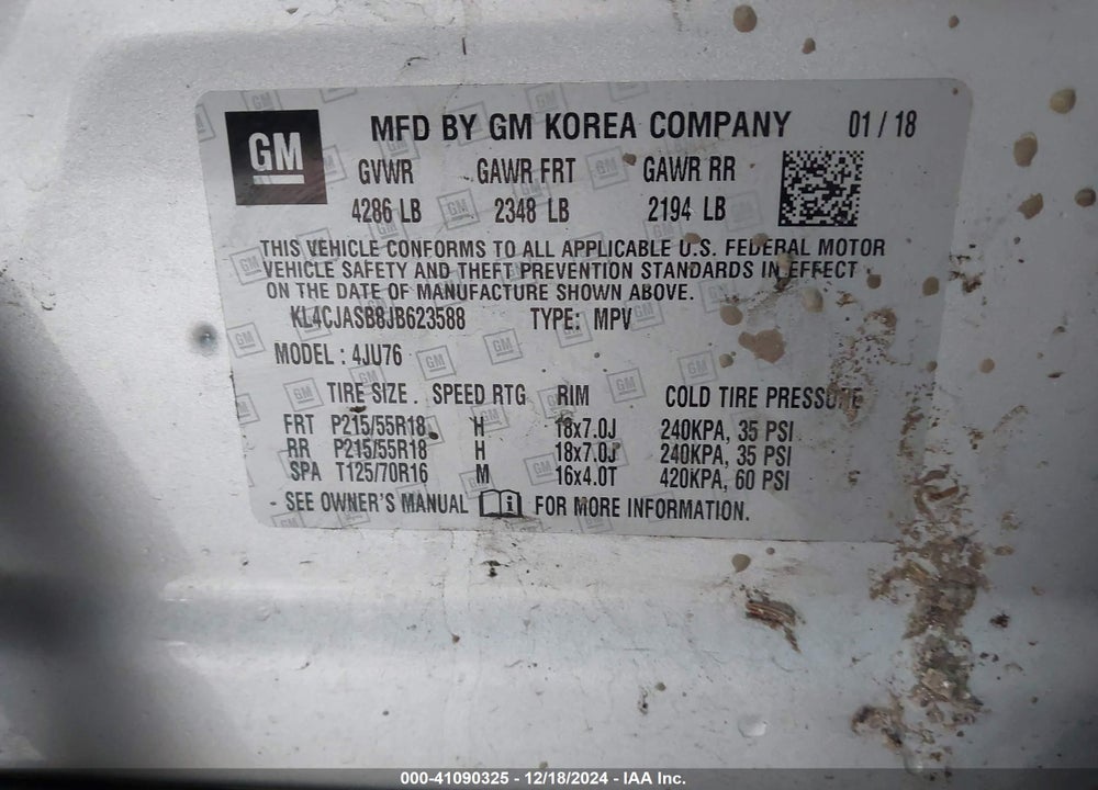 2018 BUICK ENCORE PREFERRED VIN: KL4CJASB8JB623588