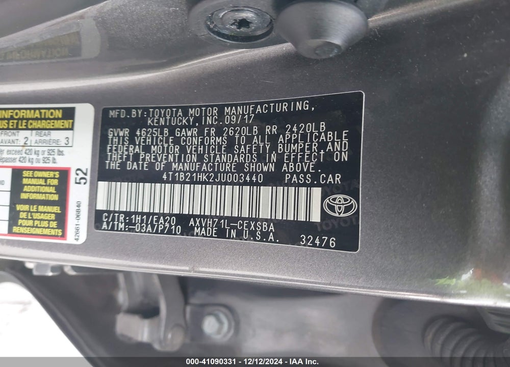 2018 TOYOTA CAMRY HYBRID SE VIN: 4T1B21HK2JU003440