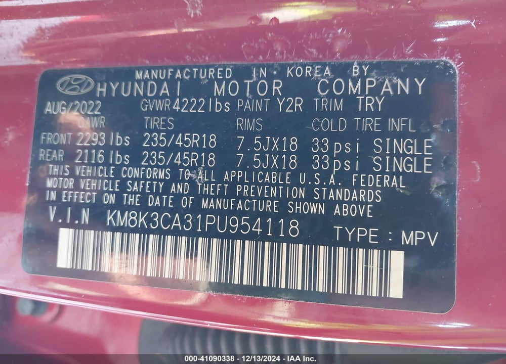 2023 HYUNDAI KONA N LINE VIN: KM8K3CA31PU954118