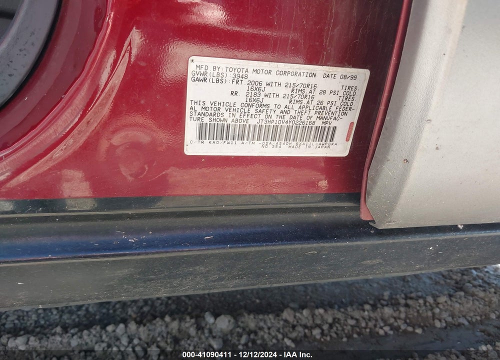2000 TOYOTA RAV4 VIN: JT3HP10V4Y0226168