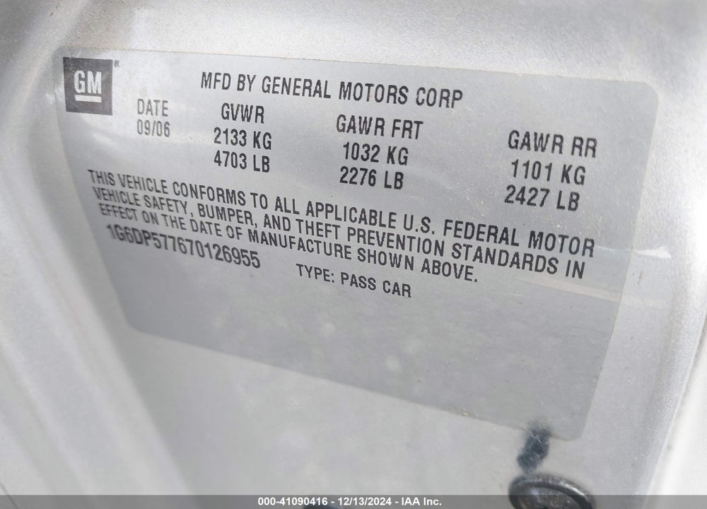 2007 CADILLAC CTS VIN: 1G6DP577670126955