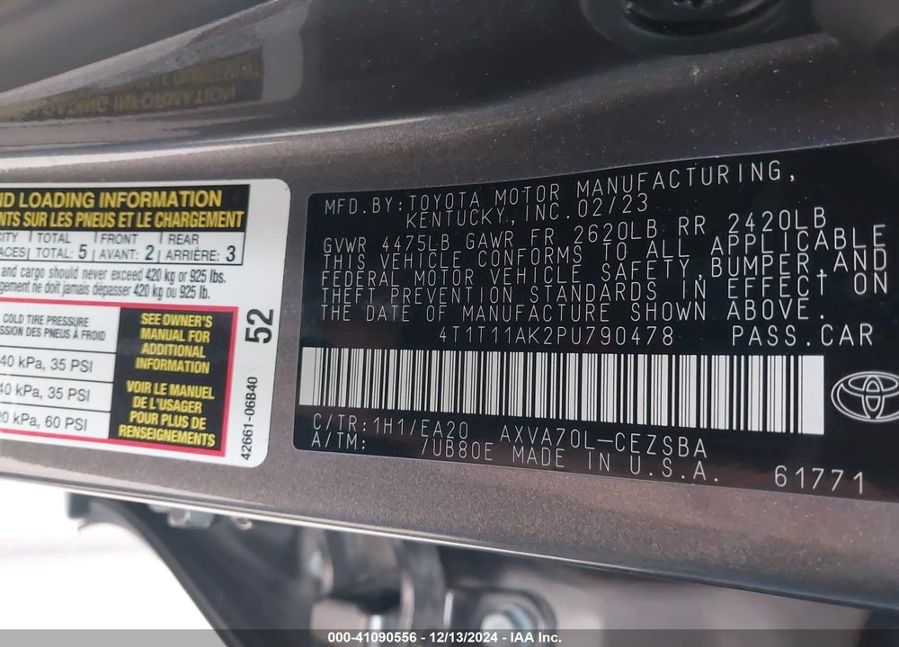 2023 TOYOTA CAMRY VIN: 4T1T11AK2PU790478