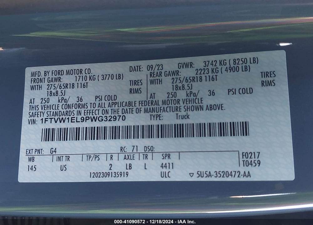 2023 FORD F-150 LIGHTNING XLT VIN: 1FTVW1EL9PWG32970