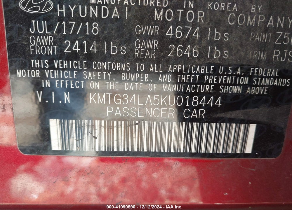 2019 GENESIS G70 2.0T ADVANCED VIN: KMTG34LA5KU018444