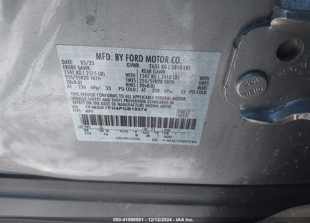 2023 FORD EXPLORER LIMITED VIN: 1FMSK7FH4PGB18574