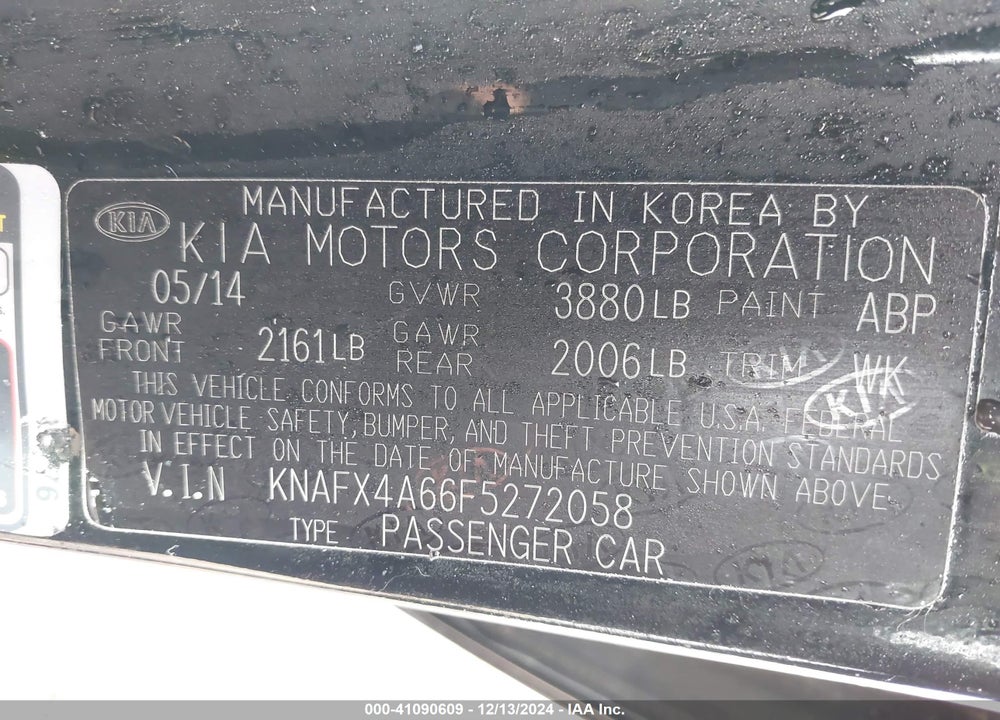 2015 KIA FORTE LX VIN: KNAFX4A66F5272058